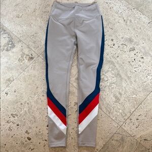 Gray and Red Color-Block Leggings with High Waist